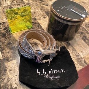 B.B. Simon Crystal Embellished Belt with Silver and blue